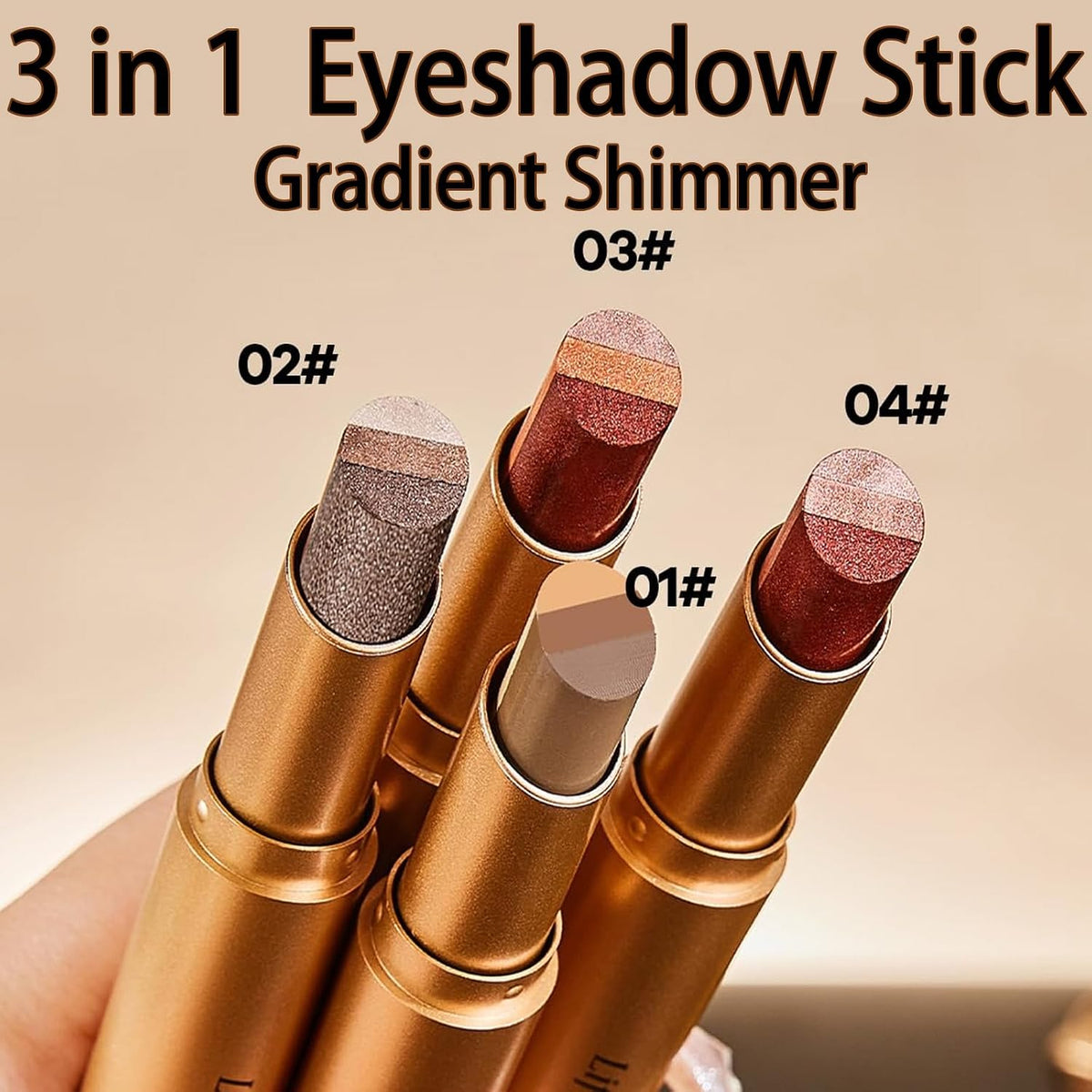 3 Color Gradient Eyeshadow Stick Set,Matte & Shimmer Cream Eyeshadow
