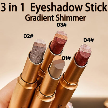 3 Color Gradient Eyeshadow Stick Set,Matte & Shimmer Cream Eyeshadow